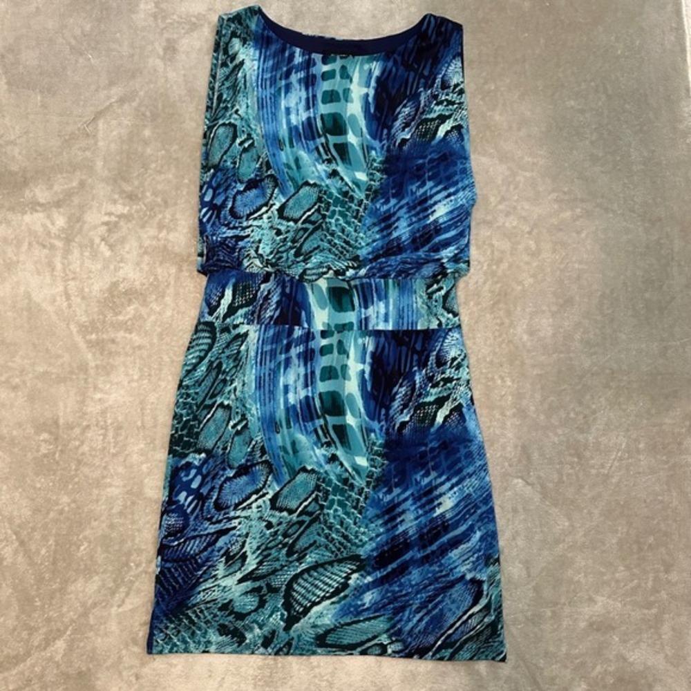 Chetta B Dress Women Size‎ 8 Blue Animal Print Sheath Career Cocktail Sleeveless
